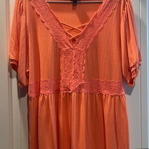 Orange Lace Trim Babydoll shirt
